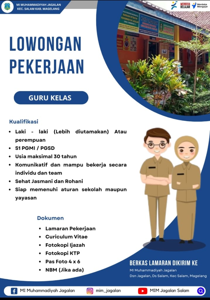 Informasi Lowker Guru Kelas MI Muhammadiyah Jagalan Kabupaten Magelang